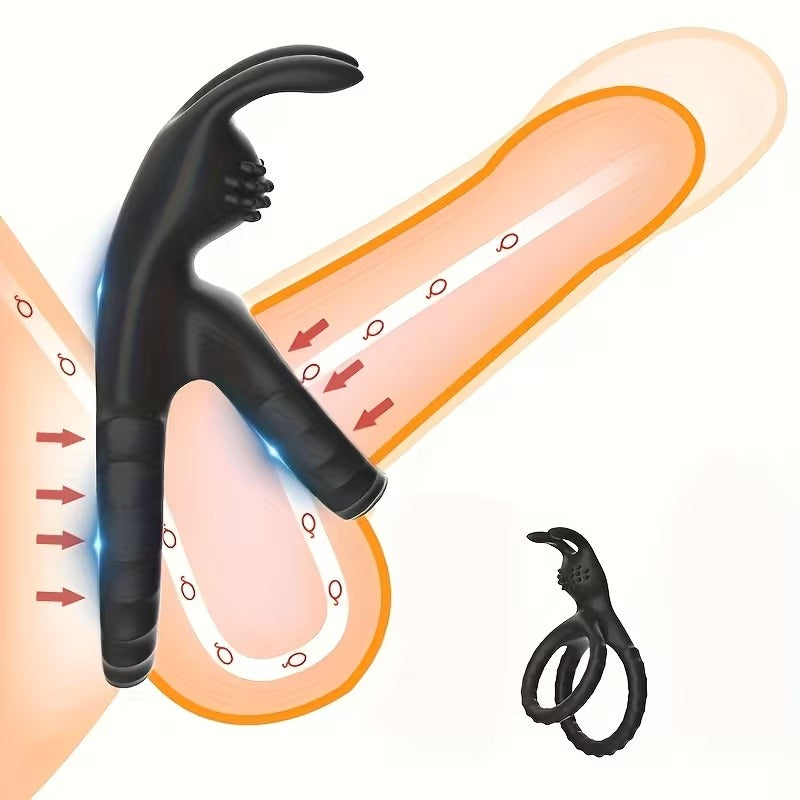 💎 Anillo Penil con Perla Estriada y Orejas Dobles | Silicona Médica | Estimulación Multifuncional