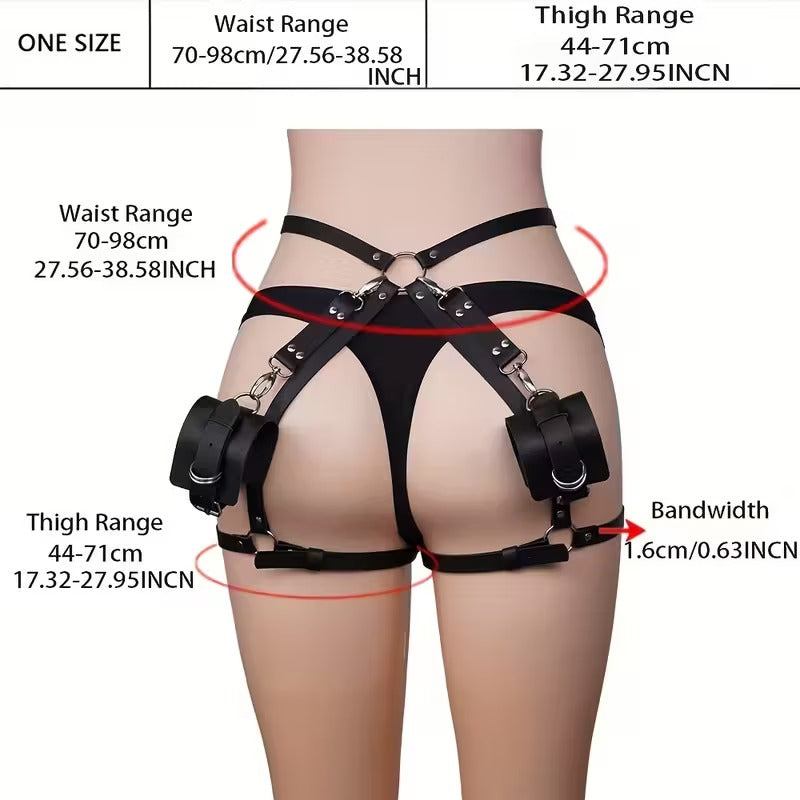🖤 Cinturón de Sujeción con Anillo para Pierna | Ajustable y Desmontable | Control de Nalgas con Esposas