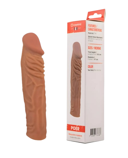 Funda para el Pene POER – 18.5 cm Realista Piel Morena – Camtoyz Raw Series – POER Penis Sleeve – 18.5 cm Realistic Brown Skin – Camtoyz Raw Series