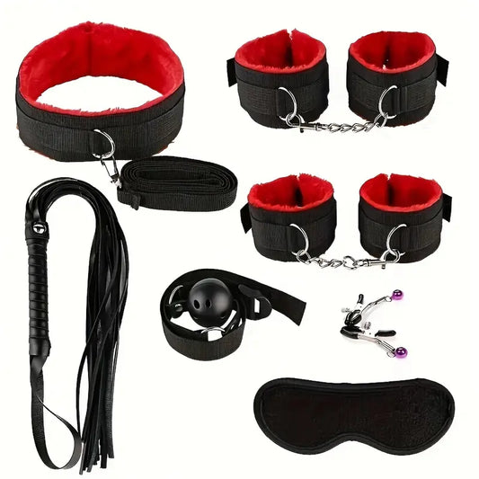 🖤 Kit Bondage Amarre BDSM de 7 Piezas | Color Negro y Morado 🖤 7-Piece Bondage Set | BDSM Restraint Kit | Black & Purple
