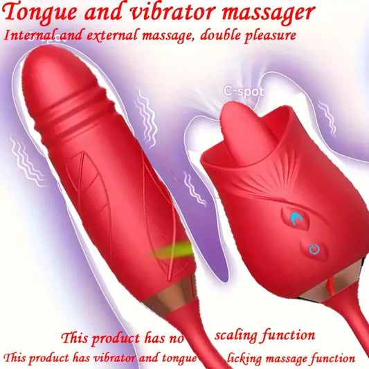 🌹 Masajeador Rose con Lengua Realista – Succión, Vibración y Doble Estimulación | 10 Modos | Recargable USB - 🌹 Rose Licking Vibrator – Realistic Tongue, Suction & Dual Stimulation | 10 Modes | USB Rechargeable