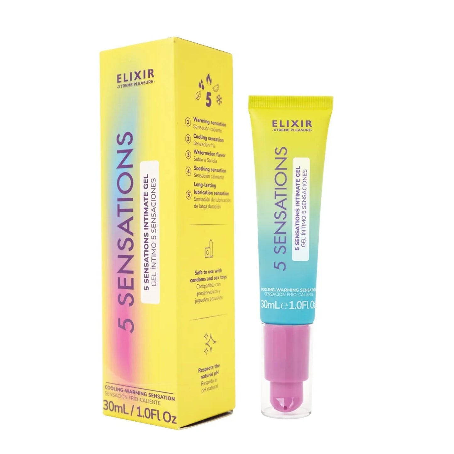 Elixir 5 Sensations Frío - Caliente - Besable - Calmante - Lubricación de larga duración 30ml