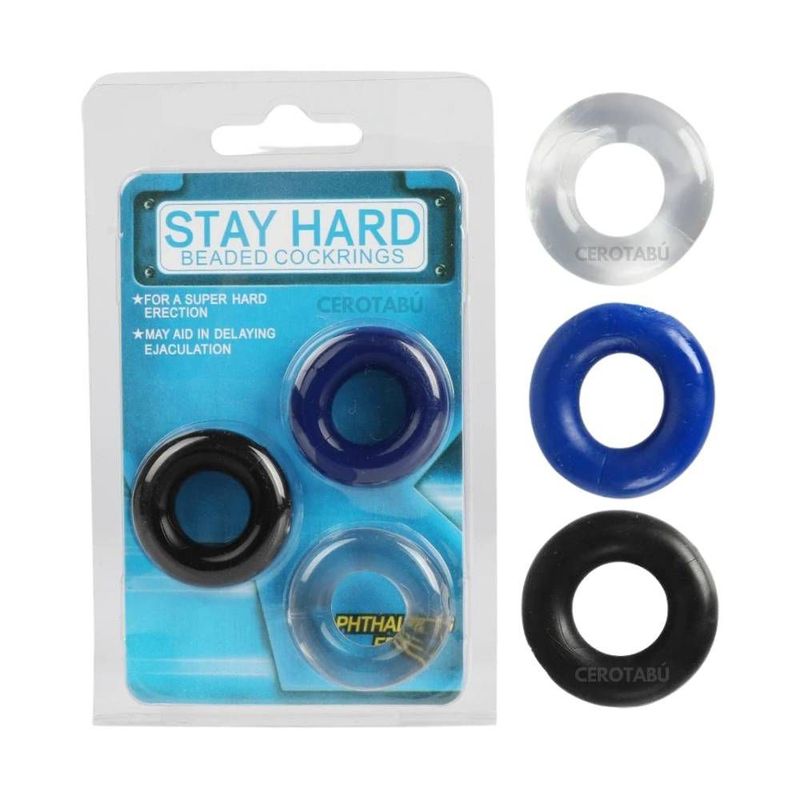 💪 Set de 3 Anillos para TestÃculos X3 Cock Ring – Control, Estilo y Placer | Silicona Estirable | Azul, Transparente y Negro - 💪 X3 Cock Rings Set – Style, Control & Pleasure | Stretchy Silicone | Blue, Clear & Black