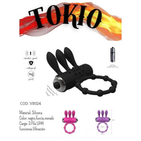 Anillo Tokio Vibrador Negro | Triple Orejas Estimuladoras | Anillo para Pene con Vibración Multifunción