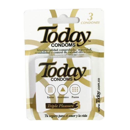 🤍 Condones Today x3 Unidades Triple Pleasure Blancos | Protección y Máxima Sensación 🤍 Today Condoms x3 Pack Triple Pleasure | Protection & Enhanced Sensation