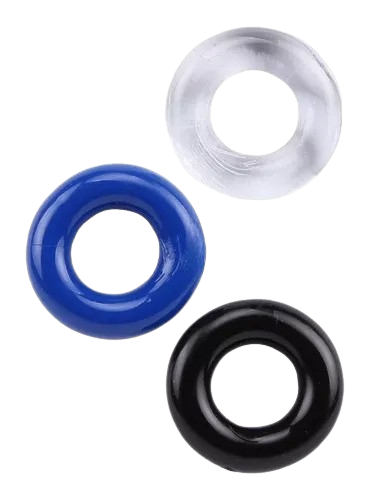 💪 Set de 3 Anillos para Testículos X3 Cock Ring – Control, Estilo y Placer | Silicona Estirable | Azul, Transparente y Negro - 💪 X3 Cock Rings Set – Style, Control & Pleasure | Stretchy Silicone | Blue, Clear & Black