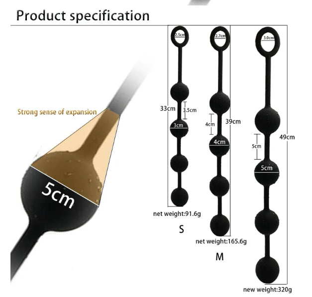 💋 Bolas Anales XXL – Juguete Anal de Silicona Médica | 49 cm de Largo | 5 cm por Bola | Sensaciones Extremas 💋 XXL Anal Beads – Medical Silicone Anal Toy | 49 cm Length | 5 cm per Bead | Extreme Pleasure