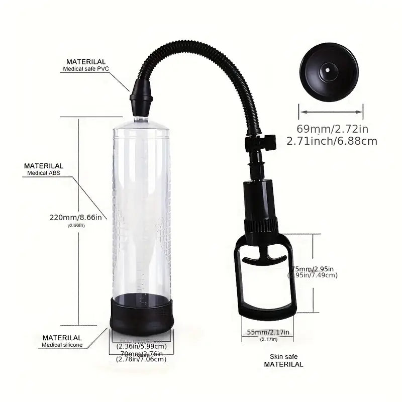 🔵 Bomba de Succión al Vacío | Agrandador de Pene Manual con Boquilla de Silicona 🔵 Vacuum Penis Pump | Manual Enlarger with Silicone Sleeve