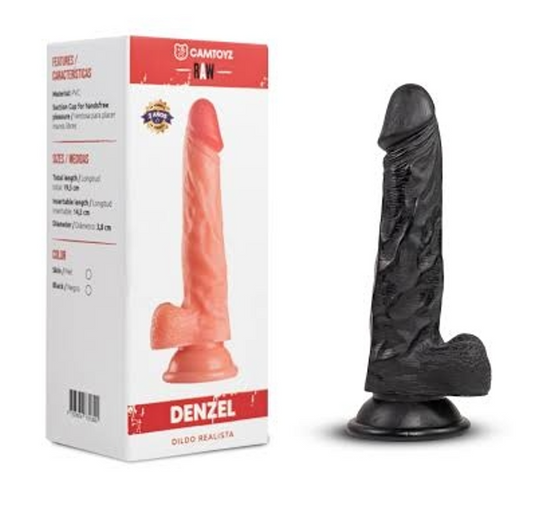 Dildo Realista Denzel de PVC – 19.5 cm con Ventosa Manos Libres (Color Negro)