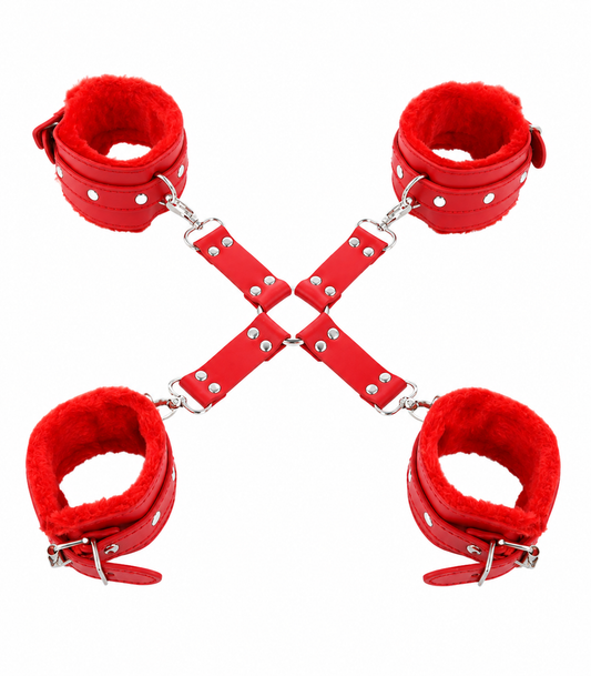 Esposas Eróticas con Cruz de Sujeción Rojo – Juego de Dominación Total | Manos y Pies | Material Resistente y Suave