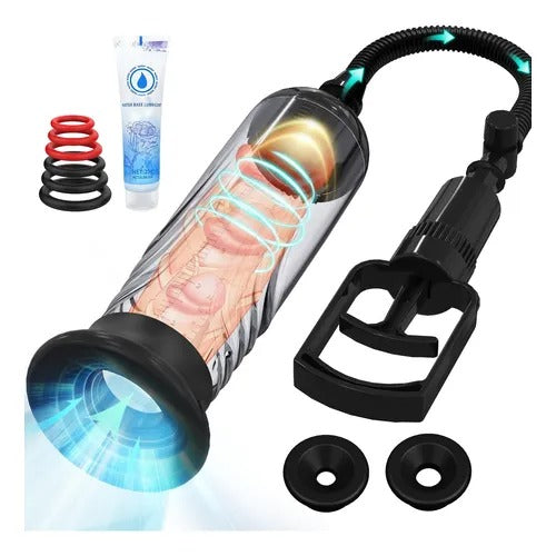 🔵 Bomba de Succión al Vacío | Agrandador de Pene Manual con Boquilla de Silicona 🔵 Vacuum Penis Pump | Manual Enlarger with Silicone Sleeve