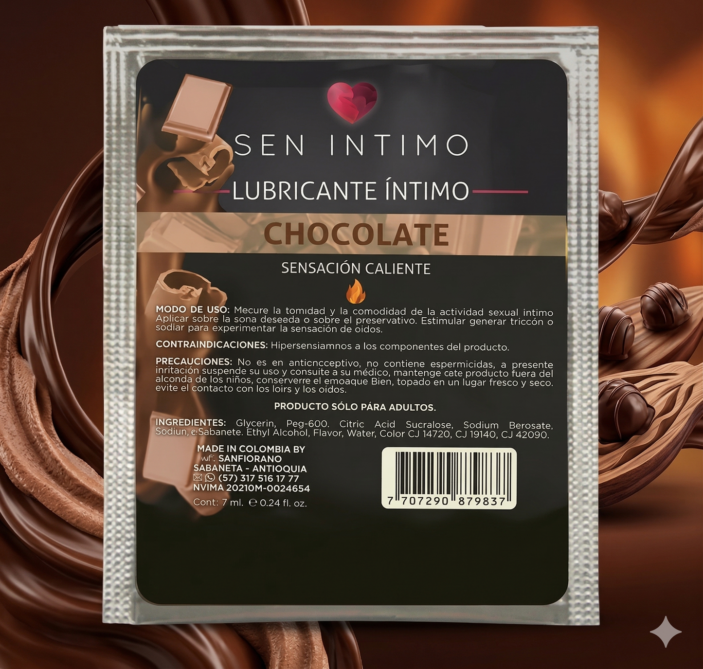 Lubricante Chocolate Caliente Sen Intimo de 7ml | Sachet | Sobre