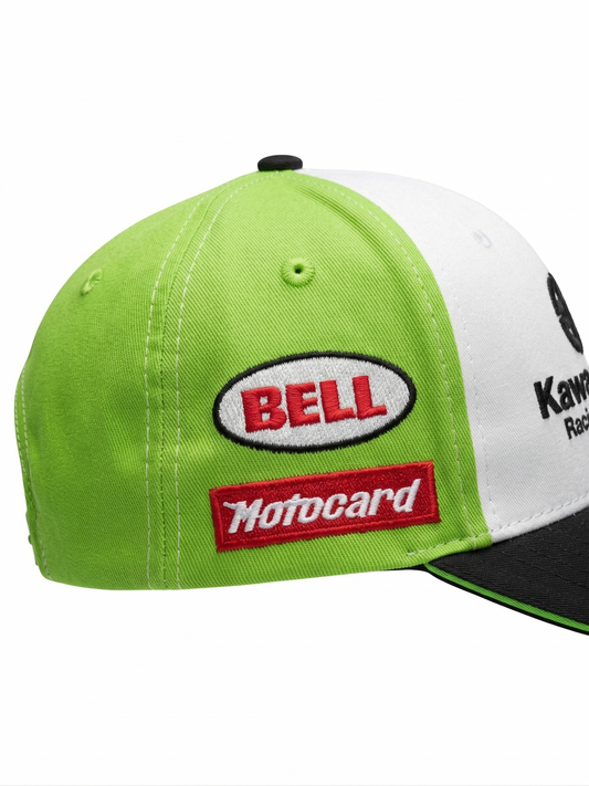 Gorra Kawasaki Racing Team – Monster Energy Edition – White, Green & Black – Tela de Alta Resistencia