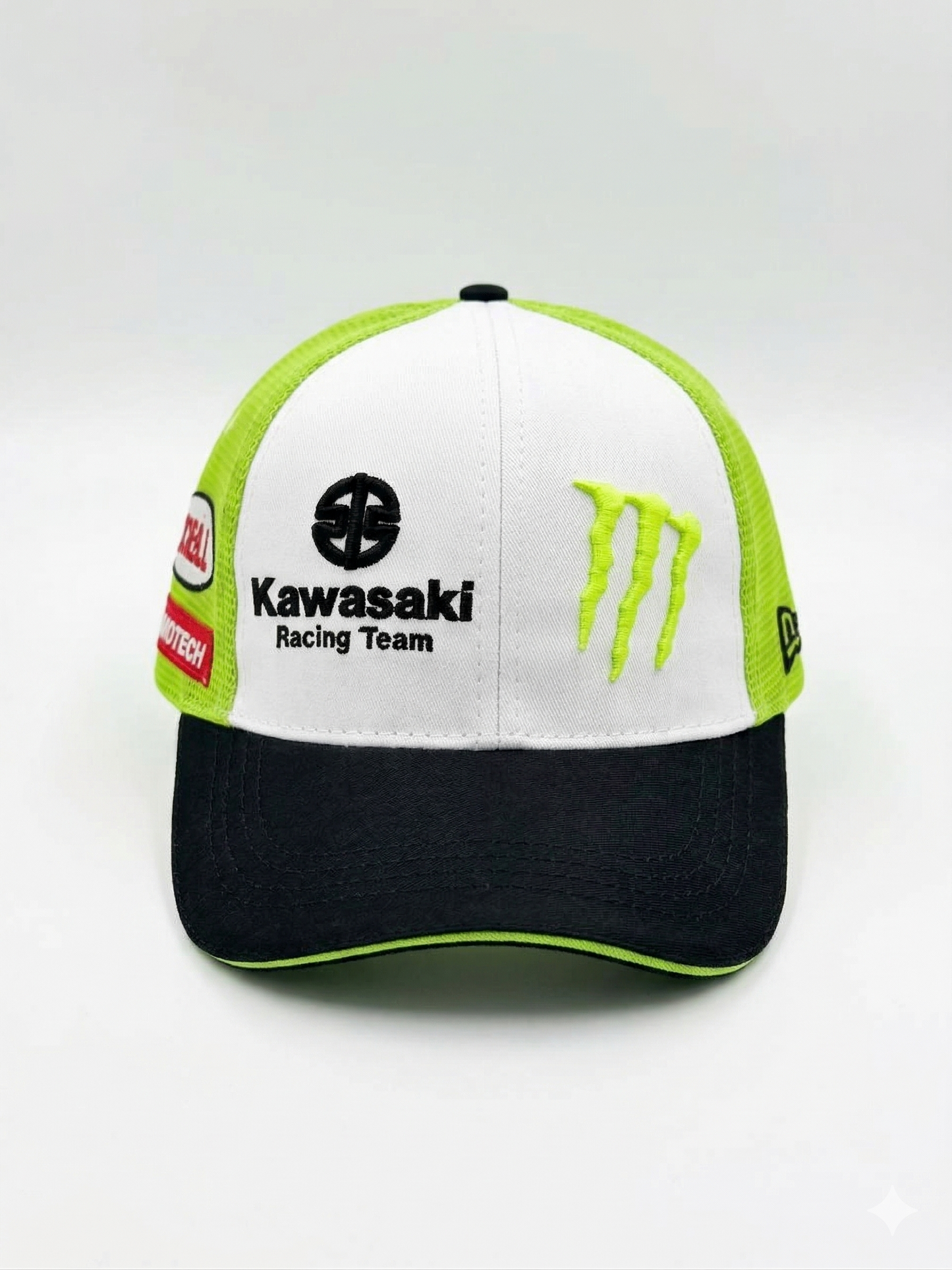 Gorra Kawasaki Racing Team – Monster Energy Edition – White, Green & Black – Tela de Alta Resistencia