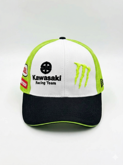 Gorra Kawasaki Racing Team – Monster Energy Edition – White, Green & Black – Tela de Alta Resistencia
