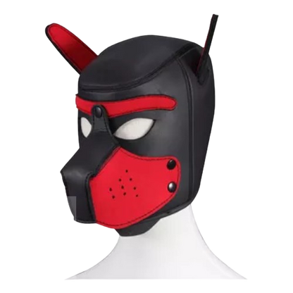 💋 Máscara Doggy | Máscara Tipo Perro Sadomasoquista | Cuero Sintético Negro con Detalles Rojos 💋 Doggy Mask | Sadomasochistic Puppy Hood | Black Faux Leather with Red Details