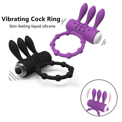 Anillo Tokio Vibrador Negro | Triple Orejas Estimuladoras | Anillo para Pene con Vibración Multifunción
