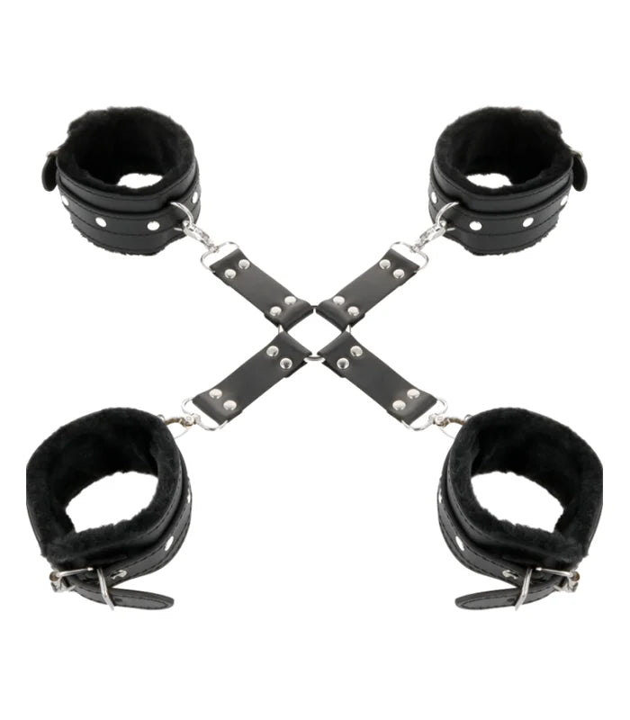 💋 Esposas Eróticas con Cruz de Sujeción – Juego de Dominación Total | Manos y Pies | Material Resistente y Suave 💋 Bondage Cuffs with X Restraint – Full Control Play | Wrist & Ankle Cuffs | Soft yet Strong Material