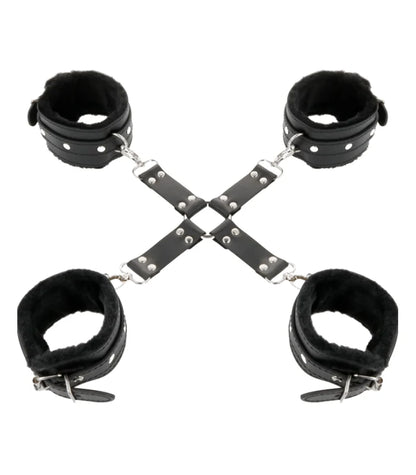 💋 Esposas Eróticas con Cruz de Sujeción – Juego de Dominación Total | Manos y Pies | Material Resistente y Suave 💋 Bondage Cuffs with X Restraint – Full Control Play | Wrist & Ankle Cuffs | Soft yet Strong Material
