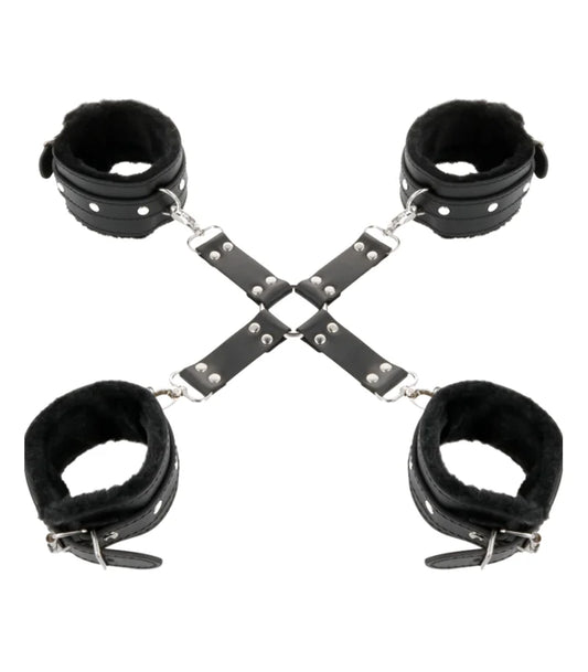 💋 Esposas Eróticas con Cruz de Sujeción – Juego de Dominación Total | Manos y Pies | Material Resistente y Suave 💋 Bondage Cuffs with X Restraint – Full Control Play | Wrist & Ankle Cuffs | Soft yet Strong Material