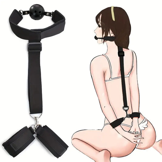 🖤 Mordaza con Tapón Bucal y Amarre de Muñecas | Juego BDSM de Sumisión Total 🖤 Ball Gag with Wrist Restraints | Complete BDSM Restraint Set