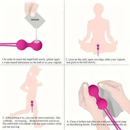 🌸 Bolas Kegel Vaginales Dobles de Silicona – Fortalece, Estimula y Aumenta el Placer | 16 cm x 3.5 cm | Textura Suave y Lavable 🌸 Double Kegel Vaginal Balls – Strengthen, Stimulate & Enhance Pleasure | 16 cm x 3.5 cm | Soft Silicone, Hand Washable