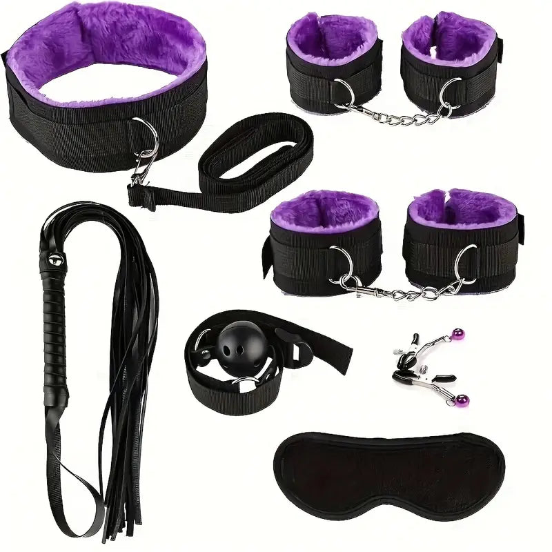 🖤 Kit Bondage Amarre BDSM de 7 Piezas | Color Negro y Morado 🖤 7-Piece Bondage Set | BDSM Restraint Kit | Black & Purple