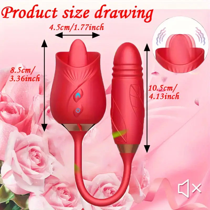 🌹 Masajeador Rose con Lengua Realista – Succión, Vibración y Doble Estimulación | 10 Modos | Recargable USB - 🌹 Rose Licking Vibrator – Realistic Tongue, Suction & Dual Stimulation | 10 Modes | USB Rechargeable