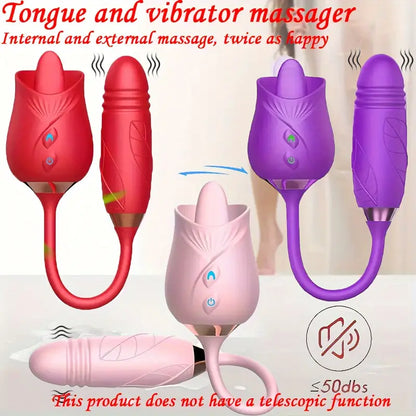 🌹 Masajeador Rose con Lengua Realista – Succión, Vibración y Doble Estimulación | 10 Modos | Recargable USB - 🌹 Rose Licking Vibrator – Realistic Tongue, Suction & Dual Stimulation | 10 Modes | USB Rechargeable