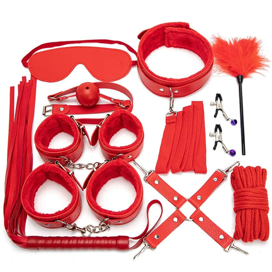 Kit Sado de 10 Piezas Rojo – Juego Completo de Dominación y Placer | Set Sadomasoquismo |